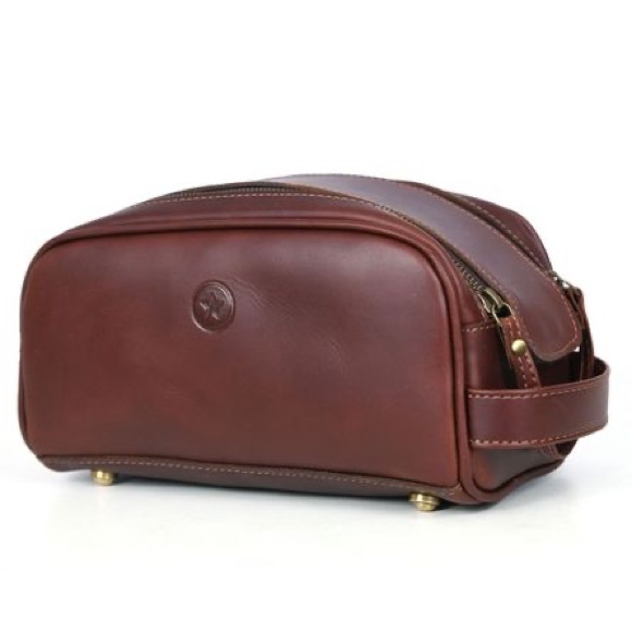 Aaron Leather Goods Leather Travel Toiletry Bag, Walnut Brown - NEW - Picture 1 of 10